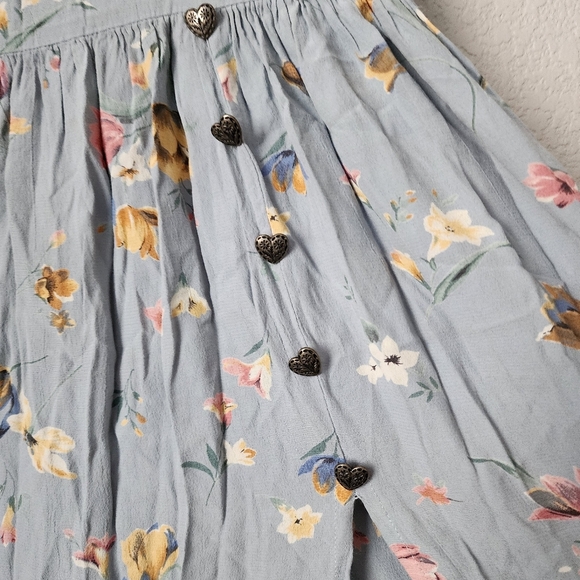 SURREALIST x VINTAGE 90's crinkle floral midi skirt heart buttons size 1 - Picture 6 of 13